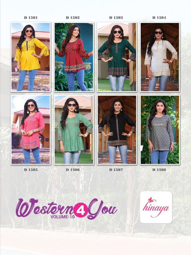 Hinaya Western 4 You 10 Rayon printed Wholesale Short Top Collection